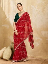 By Bandhani Saree With Kashida Emboridory Work