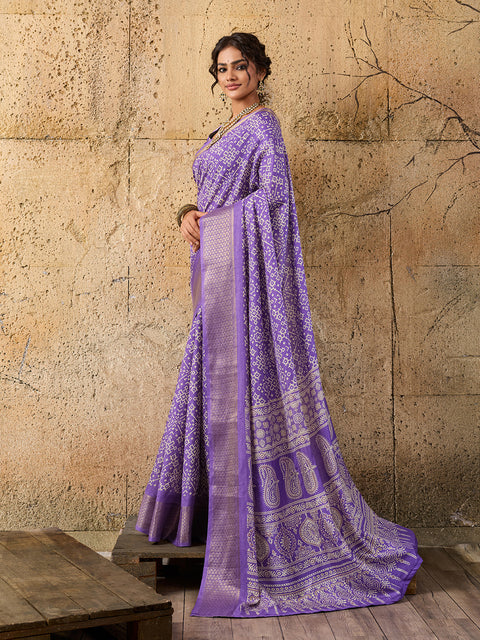 KcPc New Cotton silk Ajrakh style With Ajrakh HandPrint Work Saree STL