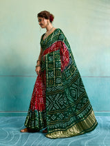 KcPc Latest Pure Gaji Silk Bandhani Ghatchola SareeRed Green
