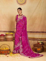 KcPc New Pure Ojariya Bandhani Saree with Gotapatti Work