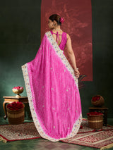 KcPc Crepe Silk Leheriya Style Saree with Designer Embroidery Work