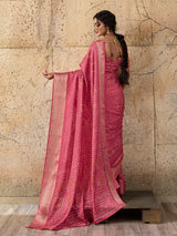  Cotton silk Ajrakh styleSaree in peach colour