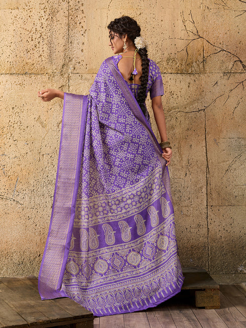 KcPc New Cotton silk Ajrakh style With Ajrakh HandPrint Work Saree STL