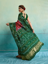 KcPc Latest Pure Gaji Silk Bandhani Ghatchola SareeRed Green