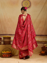 KcPc New Cotton Silk Bandhani Style With Zari Border Work Saree STL