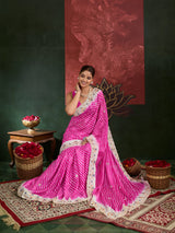 KcPc Crepe Silk Leheriya Style Saree with Designer Embroidery Work