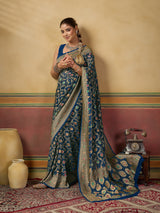 Designer Pure Khaddi Georgette Meenakari Saree with Blouse 5