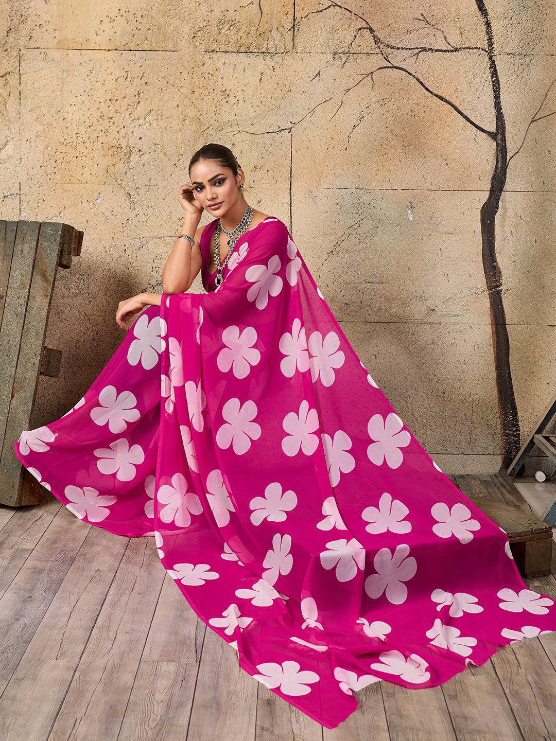 KcPc Latest New Pure Georgette Flower Printed Style Saree SUN