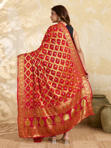 KcPc Special Silk Bandhani Dupatta with Handmade Work Orange RedSA