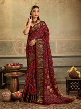 KcPc Special Royal Rajasthani Bandhani Viscose Saree with Elephant MotifsRJB