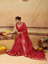 KcPc New Cotton Silk Bandhani Style With Zari Border Work Saree STL