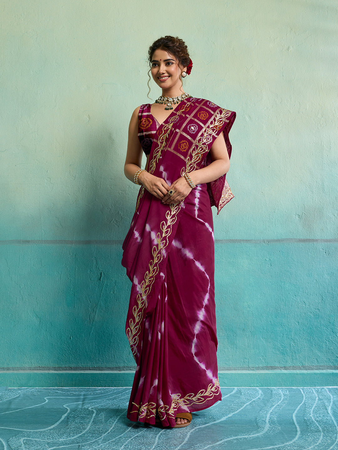 Buy Bandhani Saree with Gotapatti Work 
