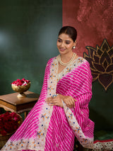 KcPc Crepe Silk Leheriya Style Saree with Designer Embroidery Work