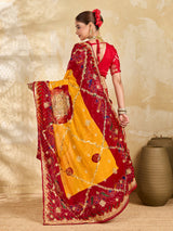 KcPc Pure Georgette Handmade Bandhej With Zari Thread Work Chunri (Pomcha)