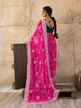 Buy Bandhani Saree With Elegant Peturn Work