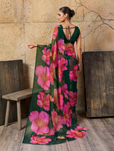  Georgette Flower Printed Style Saree in black colour