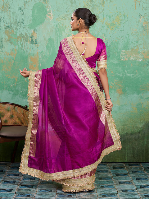  treding Tissue Silk saree in rani colour 