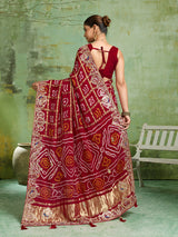 KcPc Pure Gaji Silk Bandhani Ghatchola Gotapatti Saree RedAMT
