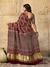 By Ajrakh saree With Traditional Wear