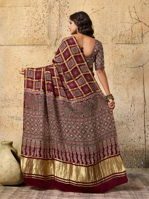 By Ajrakh saree With Traditional Wear