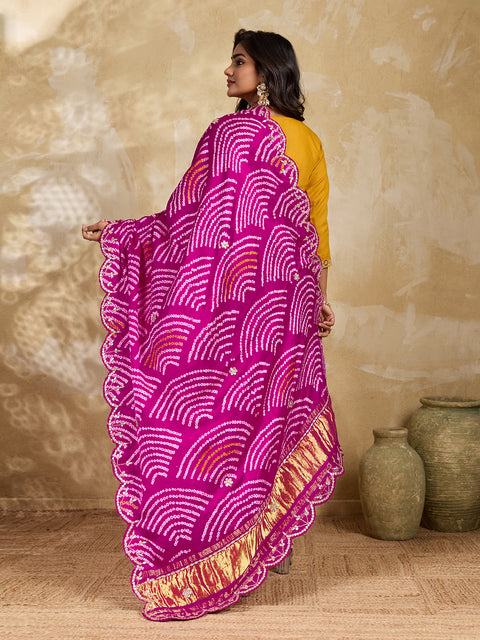 KcPc Beautiful Gaji Silk Bandhani Style Gotapatti Work Dupatta SATIS