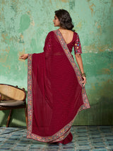  Georgette Bandhani With Gotapatti Work Saree in red colour