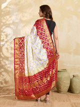 KcPc Special Silk Bandhani Dupatta with Handmade Work White RedSA