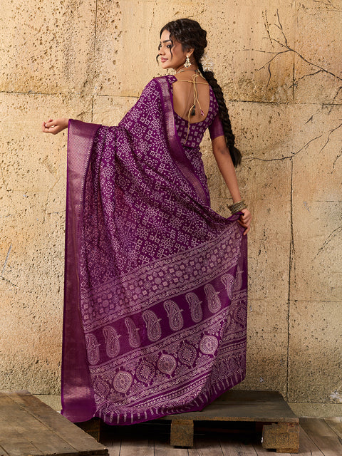 KcPc New Launched Cotton silk Ajrakh style With Ajrakh HandPrint Work Saree STL