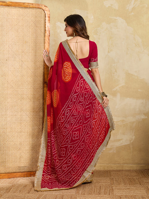 KcPc Premium Bandhani Style Georgette Saree with Rich Heavy Border  KDN
