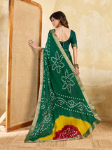 KcPc New Elegant Moss Chiffon Georgette Bandhani Saree with Zari Border KDN