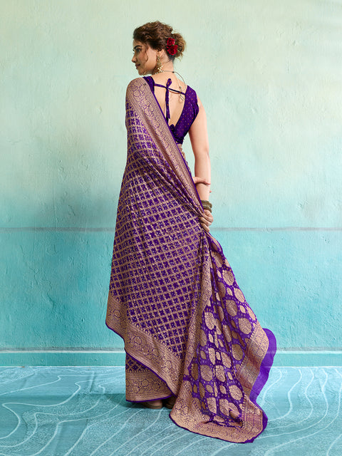 KcPc New Launch Pure Khaddi Georgette Upada Neemzari Bandhej Saree  Purple