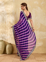 By Latest New Chiffon Leheriya Style With Embroidery Border Work Saree