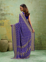 KcPc New Launch Pure Khaddi Georgette Upada Neemzari Bandhej SareeRoyal Blue