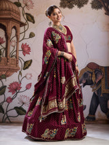 KcPc Gaji Silk Kalamkari Lehenga with Gotapatti WorkGOURI