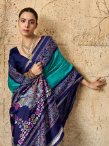 By Latest Dola Silk Printed Style With Zari Border Work Saree