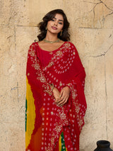 By Traditional Bandhani Style Georgette Saree Perfect Festive Collection