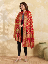 KcPc Special Silk Bandhani Dupatta with Handmade Work Orange RedSA