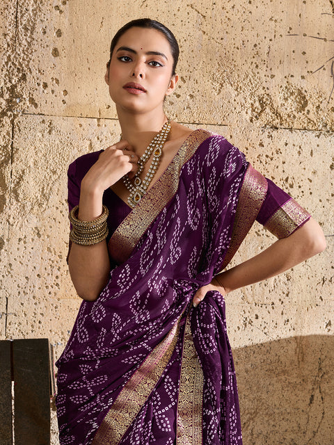 KcPc New Soft Moss Chiffon Bandhani Saree for Everyday Casual Wear     KDN