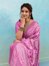 KcPc New Batik Sanganeri Print Banarasi Border Saree STL