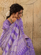 KcPc New Cotton silk Ajrakh style With Ajrakh HandPrint Work Saree STL