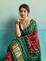 KcPc Latest Pure Gaji Silk Bandhani Ghatchola SareeRed Green