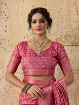  Cotton silk Ajrakh styleSaree in peach colour