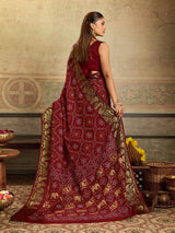 KcPc Special Royal Rajasthani Bandhani Viscose Saree with Elephant MotifsRJB
