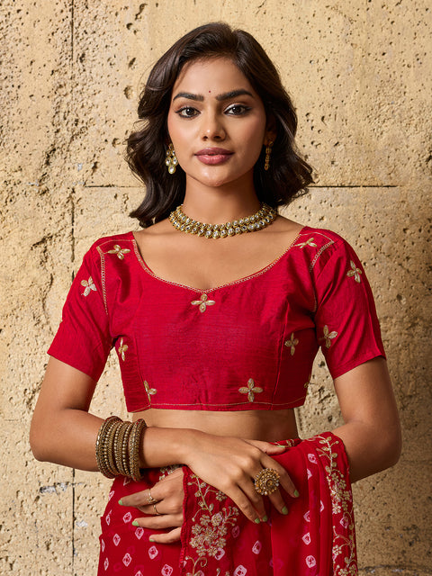 By Traditional Bandhani Style Georgette Saree Perfect Festive Collection