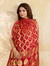 KcPc Special Silk Bandhani Dupatta with Handmade Work Orange RedSA