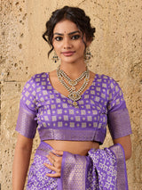 KcPc New Cotton silk Ajrakh style With Ajrakh HandPrint Work Saree STL