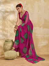  A bright pink saree with bandhani print under 500