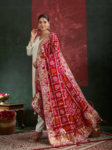 KcPc Designer Pure Gaji Silk Banarasi Bandhej Ghatchola Gotapatti Work DupattaAMT