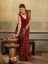 KcPc Special Royal Rajasthani Bandhani Viscose Saree with Elephant MotifsRJB