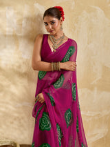  A bright pink saree with bandhani print under 500